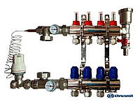 Колектор латунний Gross в зборі на 4 контури для теплої підлоги (Нікель)