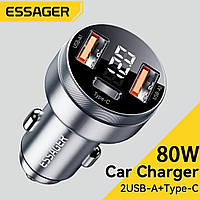 Зарядний пристрій для телефону в авто з швидкою зарядкою Essager Car Charger 2 USB А + Type-C 80W.