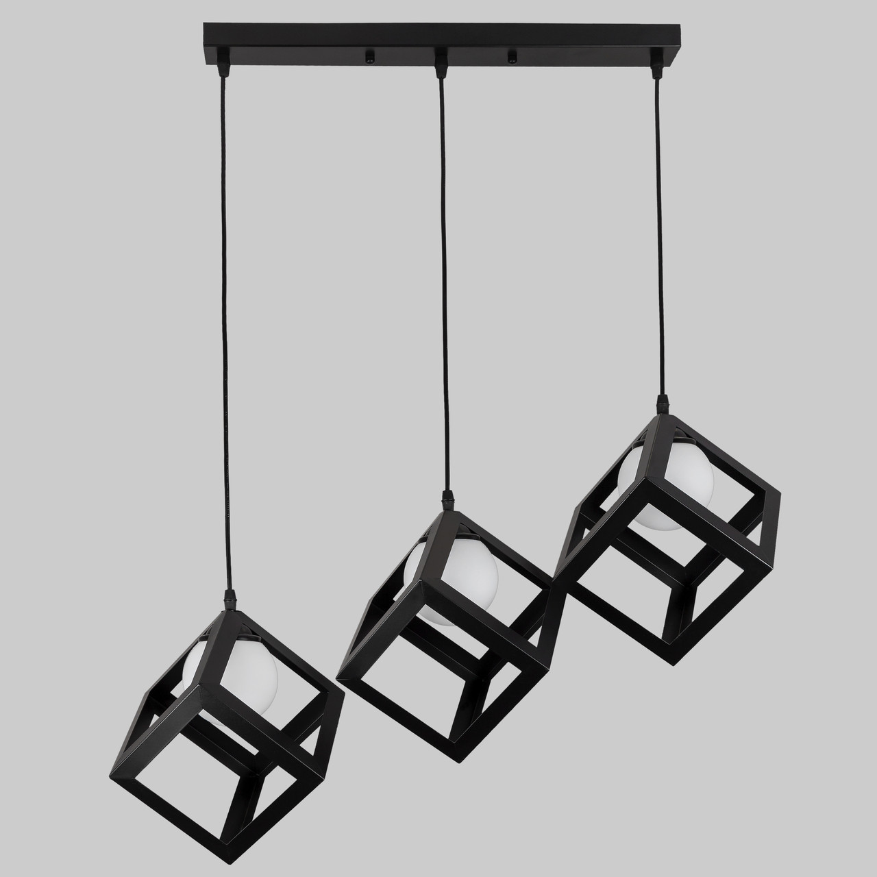 Чорна люстра з кубиками з плафоном всередині (56-PR160glass-3 BK+WH)