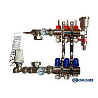 Колектор латунний Gross в зборі на 3 контури для теплої підлоги (Нікель)