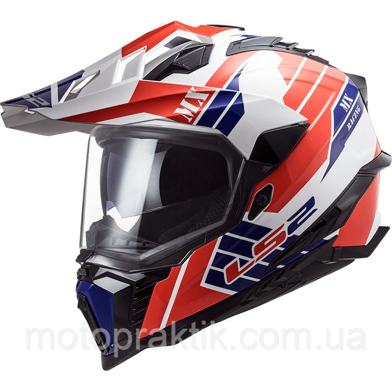LS2 MX701 Explorer Atlantis White Red Blue, XS Мотошолом ендуро (мотард) з окулярами