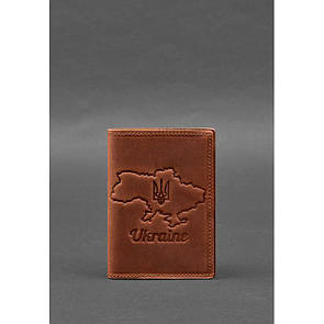 Шкіряна обкладинка для паспорта з карткою України світло-коричневий Crazy Horse