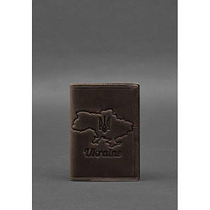 Шкіряна обкладинка для паспорта з карткою України темно-коричневий Crazy Horse
