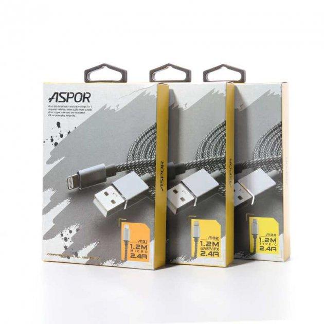 USB кабель Aspor A131 Micro Nylon 2.4A/1.2м- чорний