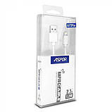 USB кабель Aspor A172 Lightning 2.1A/1.2м- білий, фото 3