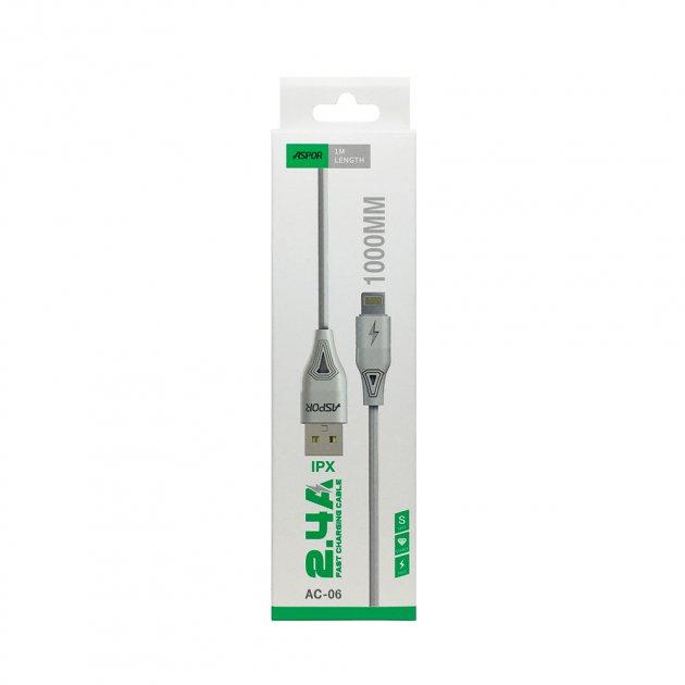 USB кабель Aspor AC-06 Lightning 2.4A/1м- білий