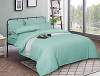 Двоспальна постільна білизна готельного типу м'ятного кольору 180*220 однотонна з Страйп-Сатину 100% бавовна KRISPOL TM