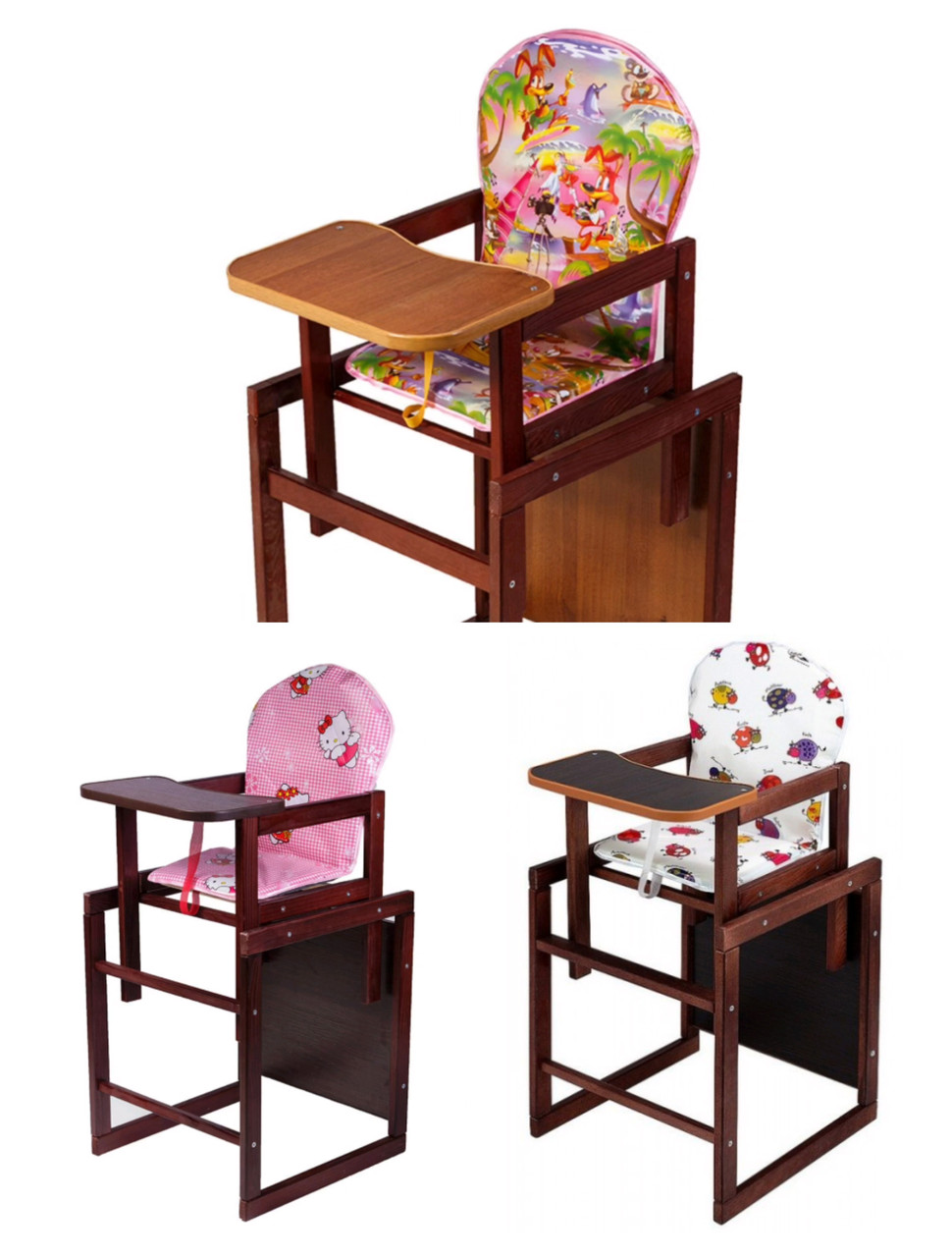 Стільчик для годування трансформер дитячий дерев'яний темний для дівчинки - фото 1 - id-p1891516852