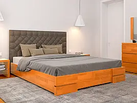 Ліжко двоспальне з металевим підйомним механізмом з натурального дерева з м'якою спинкою Камелія Квадрат Арбор Древ