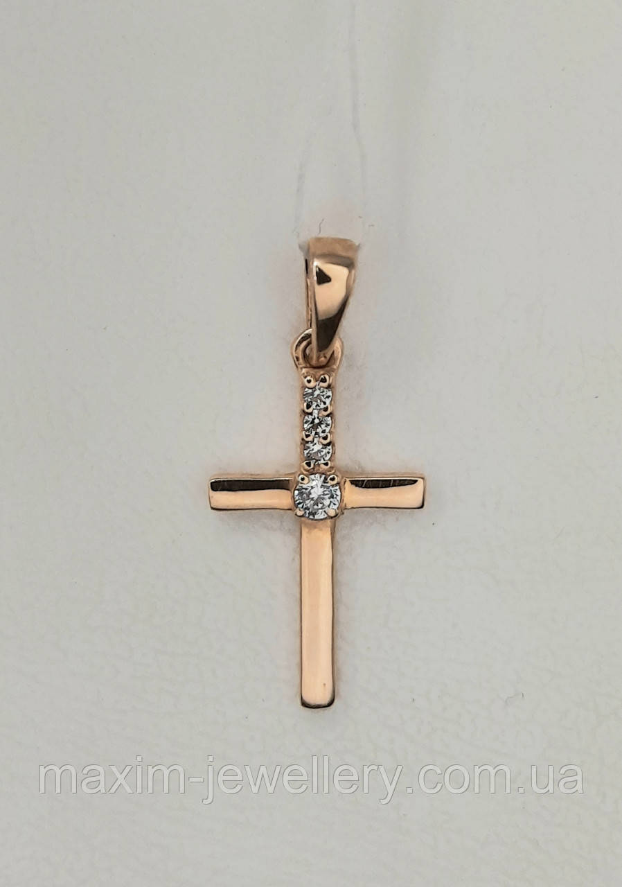 Хрест з фіанітами в червоному золоті, фото 1