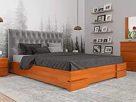 Ліжко з дерев'яним підйомним механізмом двоспальне з натурального дерева з м'якою спинкою Камелія Ромб Арбор Древ