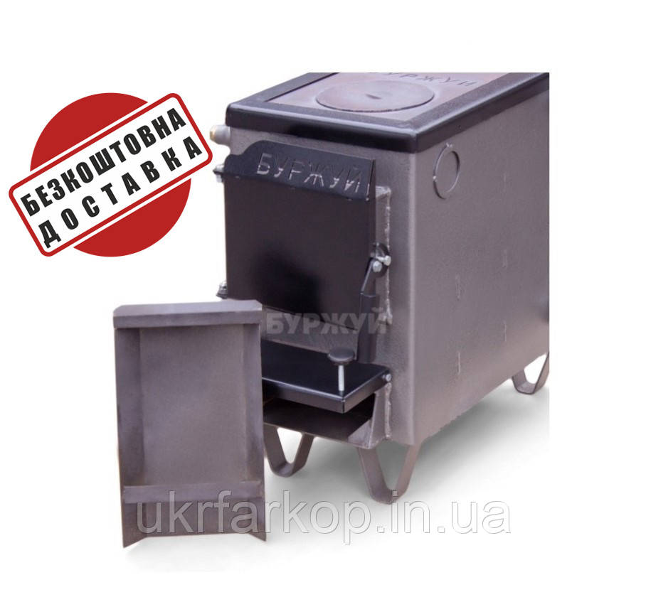Твердопаливний котел Буржуй КП-10 кВт з плитою, димохід вгору, сталь 4 мм