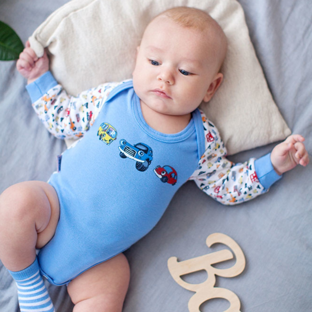 Боді (напівкомбінезон) для хлопчика GABBI BD-19-03-1 Машинки Блакитний на зріст 62 (11530)