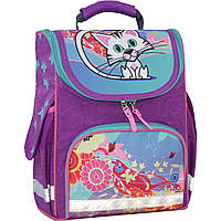 Школьный каркасный рюкзак ортопедический для девочки начальных классов светоотражающий фиолетовый 502