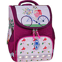 Шкільний каркасний рюкзак ортопедичний для дівчинки початкових класів світловідбивний малиновий 430