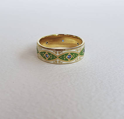 Золоте кільце З емаллю і Сапфірами