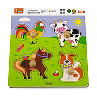 Дерев'яна рамка-вкладиш Viga Toys 50839 Звірята на фермі Ігровий набір для дітей B_1143