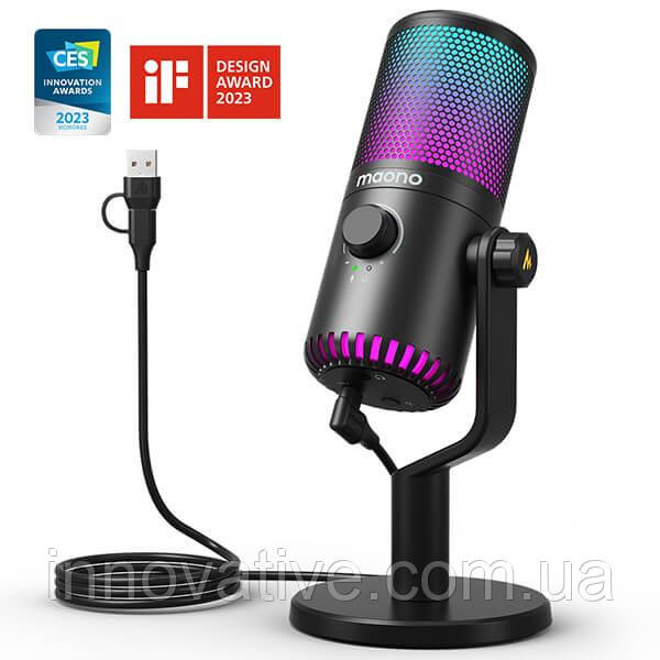 Ігровий USB-мікрофон Maono DM30 RGB з підсвіткою (Чорний), фото 1