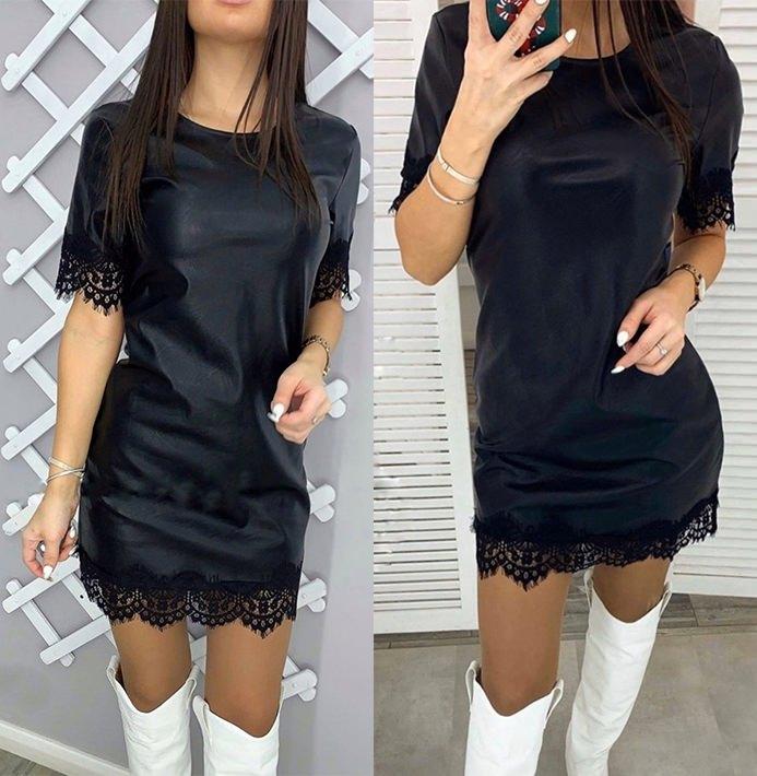 Женское модное классическое платье с экокожи - фото 1 - id-p1891614862