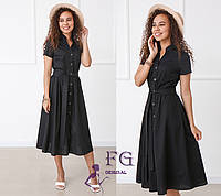 Модное женское коттоНовое платье с короткими рукавами на пуговках и с пояском