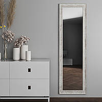 Настенное зеркало в широкой раме 172х52 Белое с коричневой патиной Black Mirror в полный рост