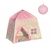 Палатка детская игровая с ватными шарами лампами 17489 розовая домик для детей B_1210