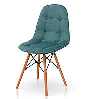 Дизайнерський стілець кухонний велюровий Джастін Аквамарин на дерев'яних ніжках для кухні Eames Мікс Меблі