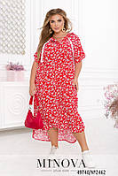 Красное штапельное платье в свободном стиле с капюшоном большой размер 46-48,50-52,54-56,58-60,62-64,66-68