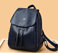 Женский кожаный черный синий бордовый рюкзак портфель кожаный ранец женская сумка 2в1 из кенгуру Синій