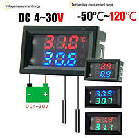 Вольтметр DC 4-30V з двома датчиками температури (-50...+120С)