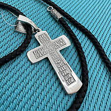 Комплект шовковий шнурок зі срібною застібкою та хрестом срібло чорнене 925 проби, фото 3