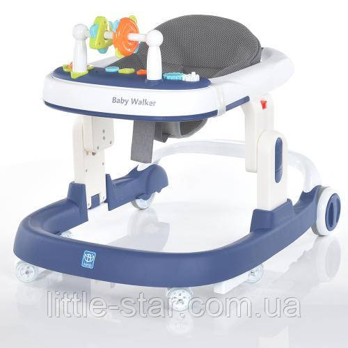 Дитячі ходунки штовхач Bamby М 5032, ігрова панель, музика, світло, стопор, безшумні колеса, синій