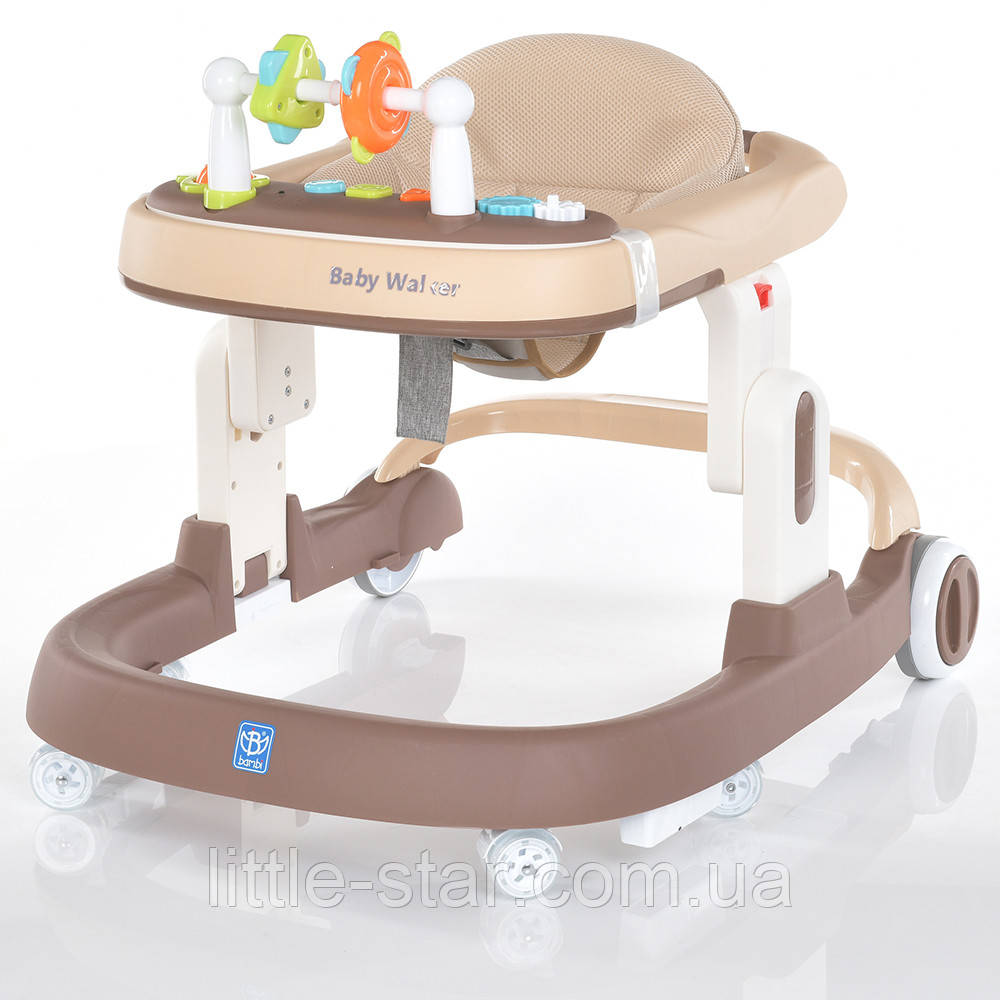 Дитячі ходунки штовхач Bamby М 5032, ігрова панель, музика, світло, стопор, безшумні колеса, бежевий