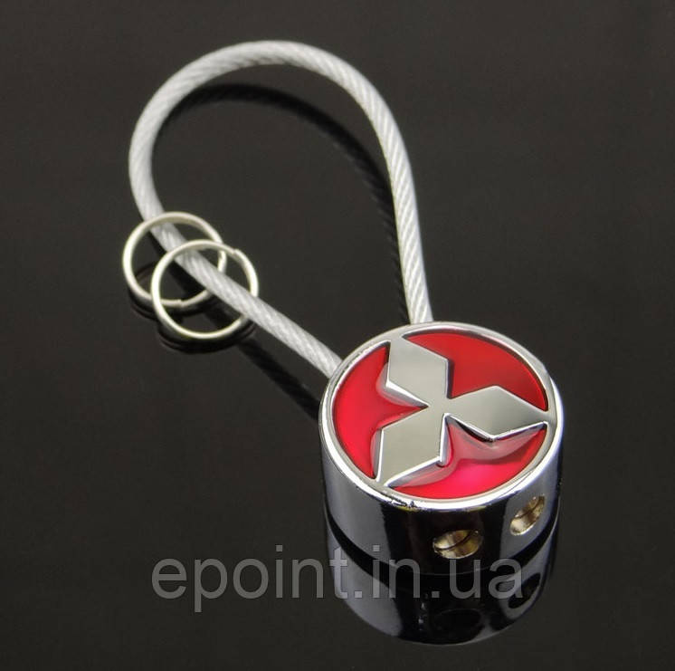 Брелок круглої форми з логотипом Mitsubishi, хром/червоний, фото 1