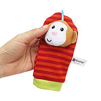 Носок погремушка, детская развивающая игрушка носочек Обезьяна
