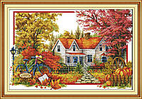 Осенний дом Набор для вышивания крестом с печатной схемой на ткани Joy Sunday F892