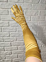 Женские атласные перчатки, праздничные женские перчатки. Золотистый ЖЕЛТЫЙ цвет.
