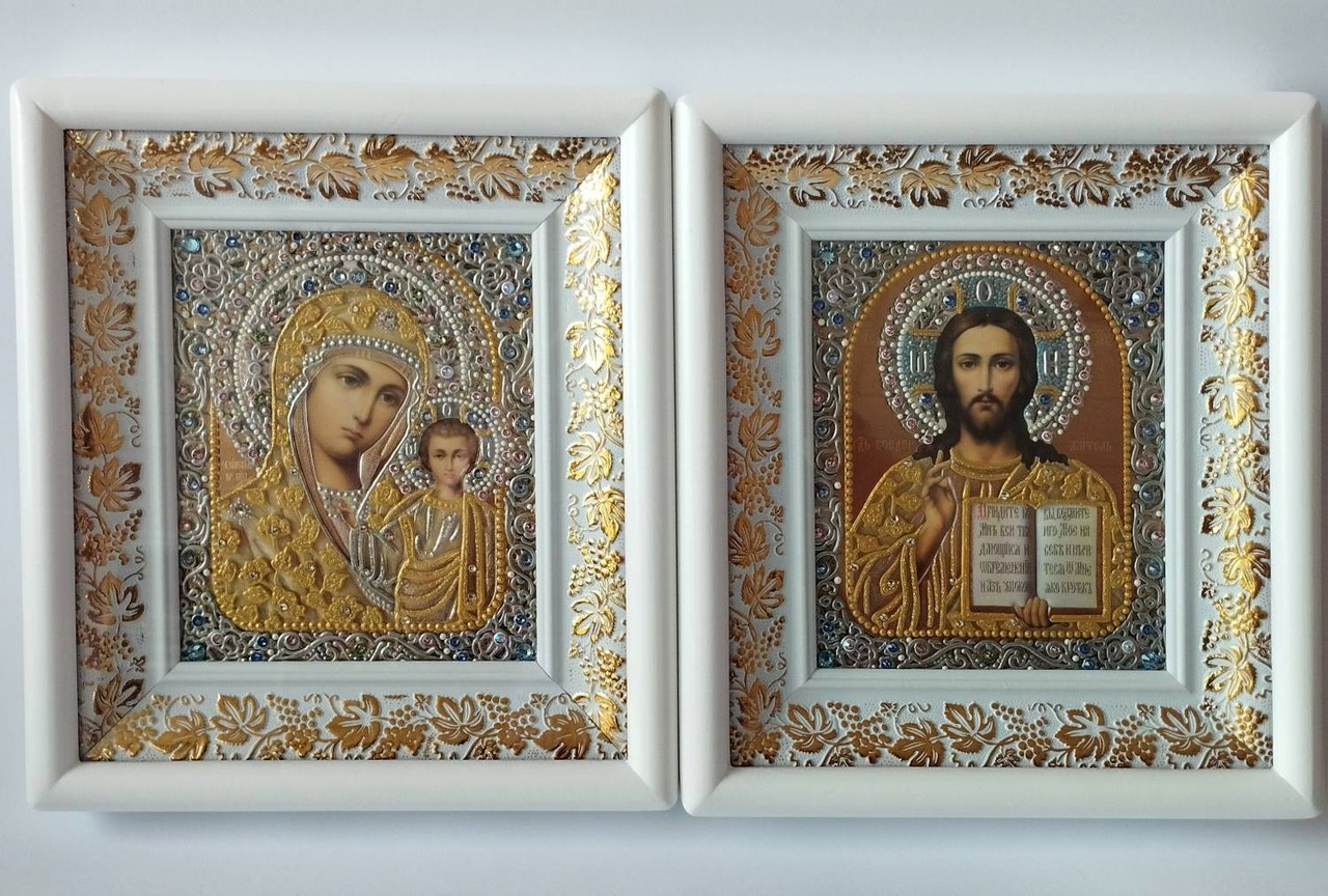 Вінчальні іконки з декором стразами у прямих кіотах