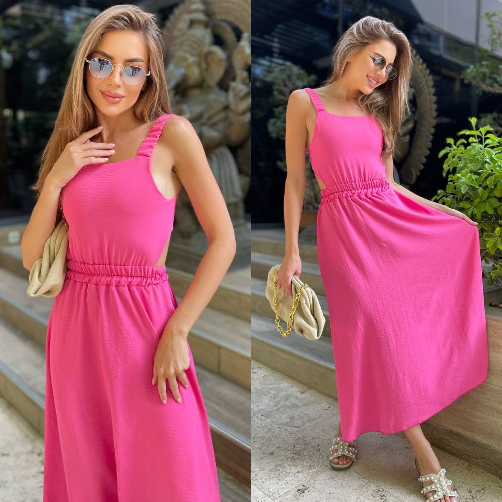 Довге літнє плаття з відкритою спиною з льону Розміри: 42-44, 44-46, фото 1