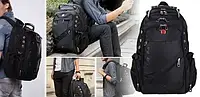 SwissGear городской рюкзак черный на усиленный до25 кг,Швейцарский рюкзак универсальный крепкий вместительный