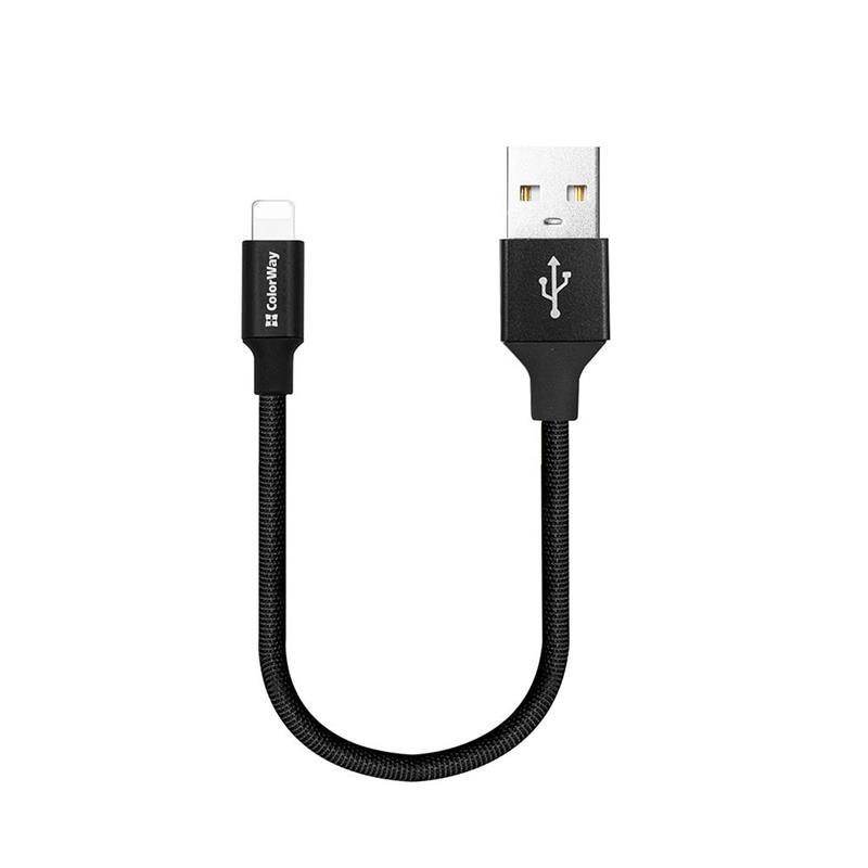 Кабель USB-Lightning ColorWay 2.4A 0.25m Black (CW-CBUL048-BK)