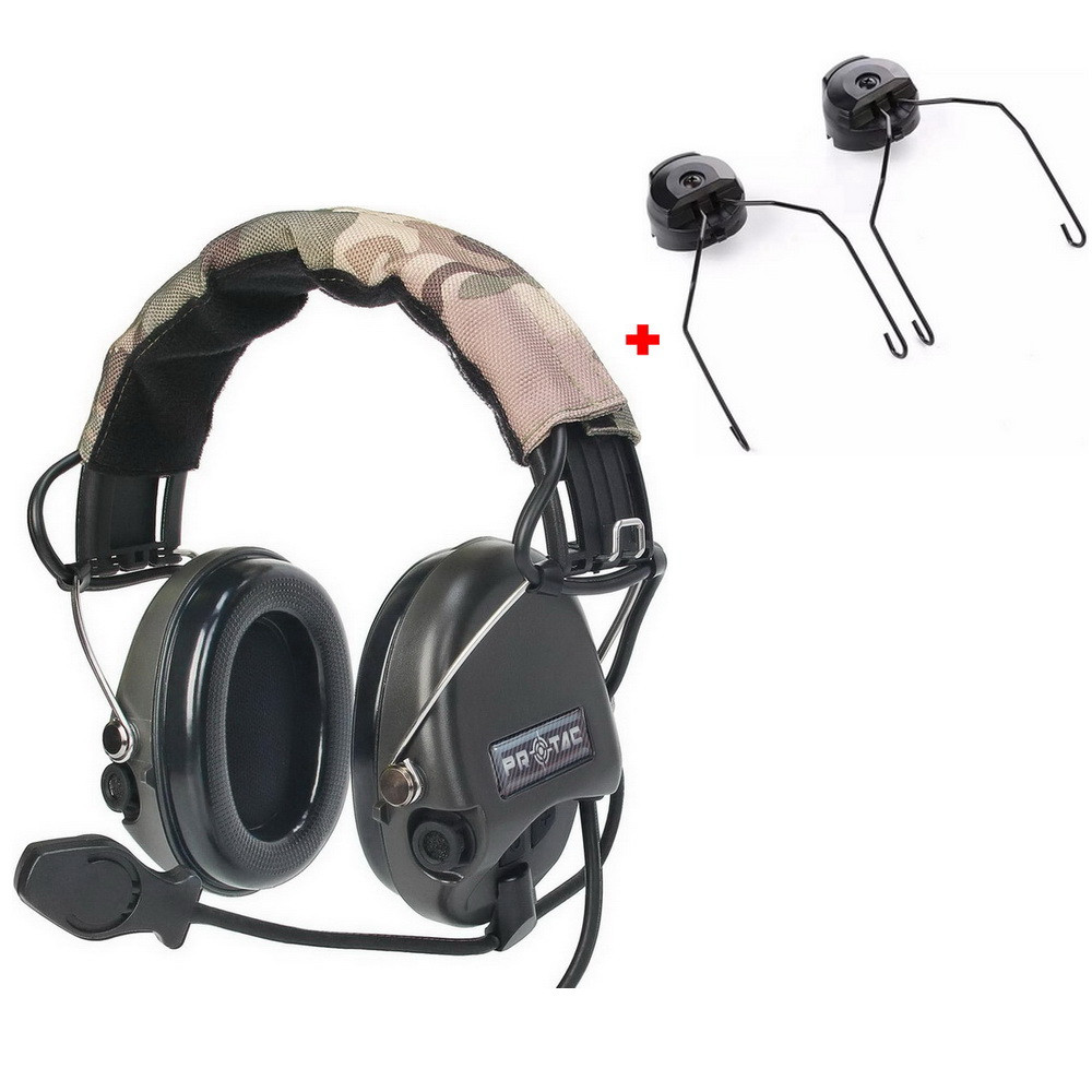 Активні Навушники з гарнітурою PROTAC VII Military + кріплення на шолом каску