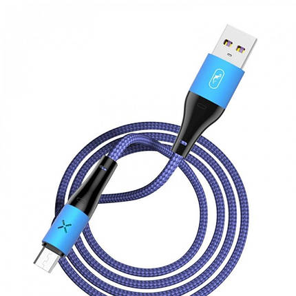 Кабель USB-microUSB SkyDolphin S49V LED Aluminium Alloy 3A 1m Blue (USB-000570), фото 1