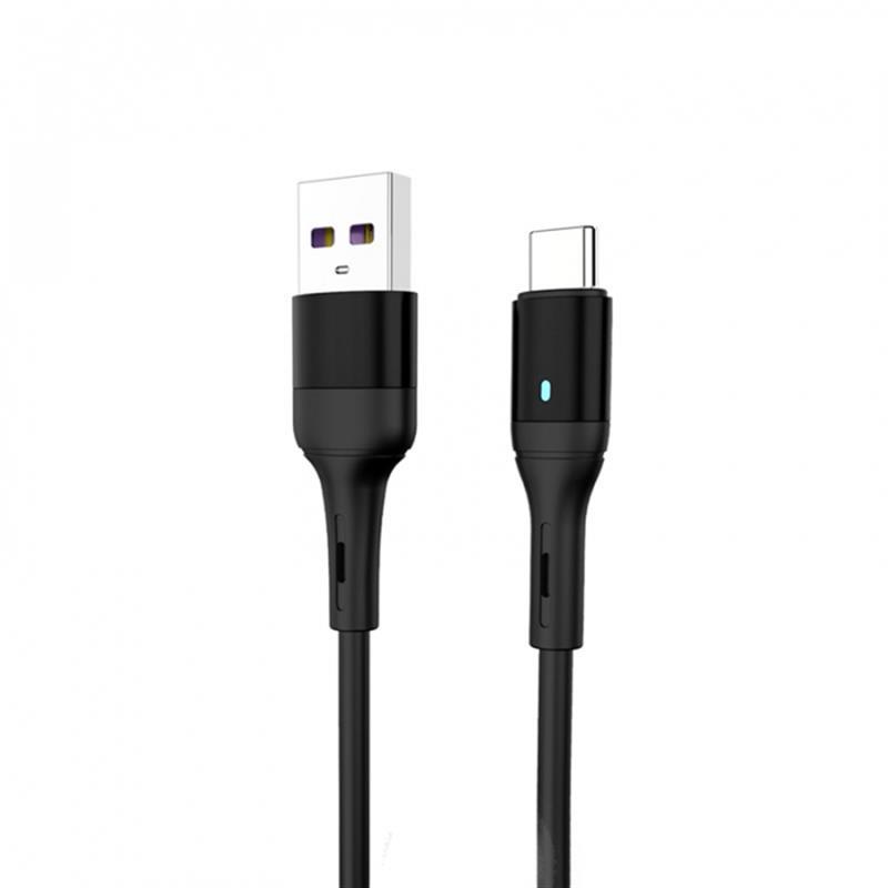 Кабель USB-Type-C SkyDolphin S06T LED Smart Power 3A 1m Black (USB-000557)