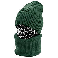 Комплект женский зимний ангора с шерстью (шапка+шарф-снуд) ODYSSEY 56-58 см зеленый 12631 - 12652
