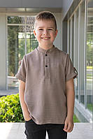 Рубашка детская для мальчиков с короотким рукавом, лен, топ Крохатушка