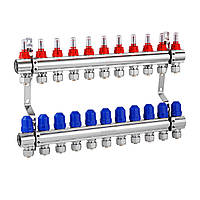 Колектор в зборі (євроконус, витратомір, термостатичний вентиль) на 11 виходів Karro KR-20160