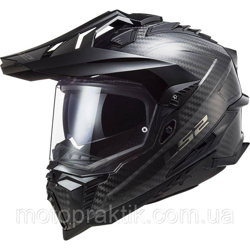 LS2 MX701 C Explorer Solid Carbon, XS Мотошолом ендуро (мотард) з окулярами