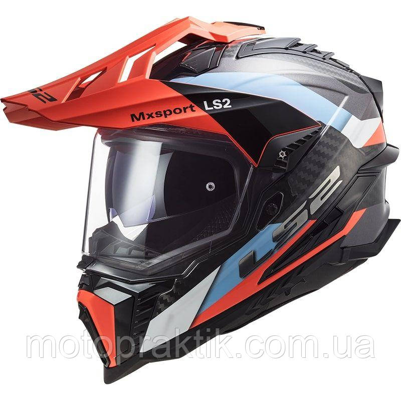 LS2 MX701 C Explorer Frontier Blue Fluo Orange, XS Мотошолом ендуро (мотард) з окулярами