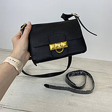 Маленька сумка з клапаном м'яка фактура з короткой ручкой С71-1904 Чорна